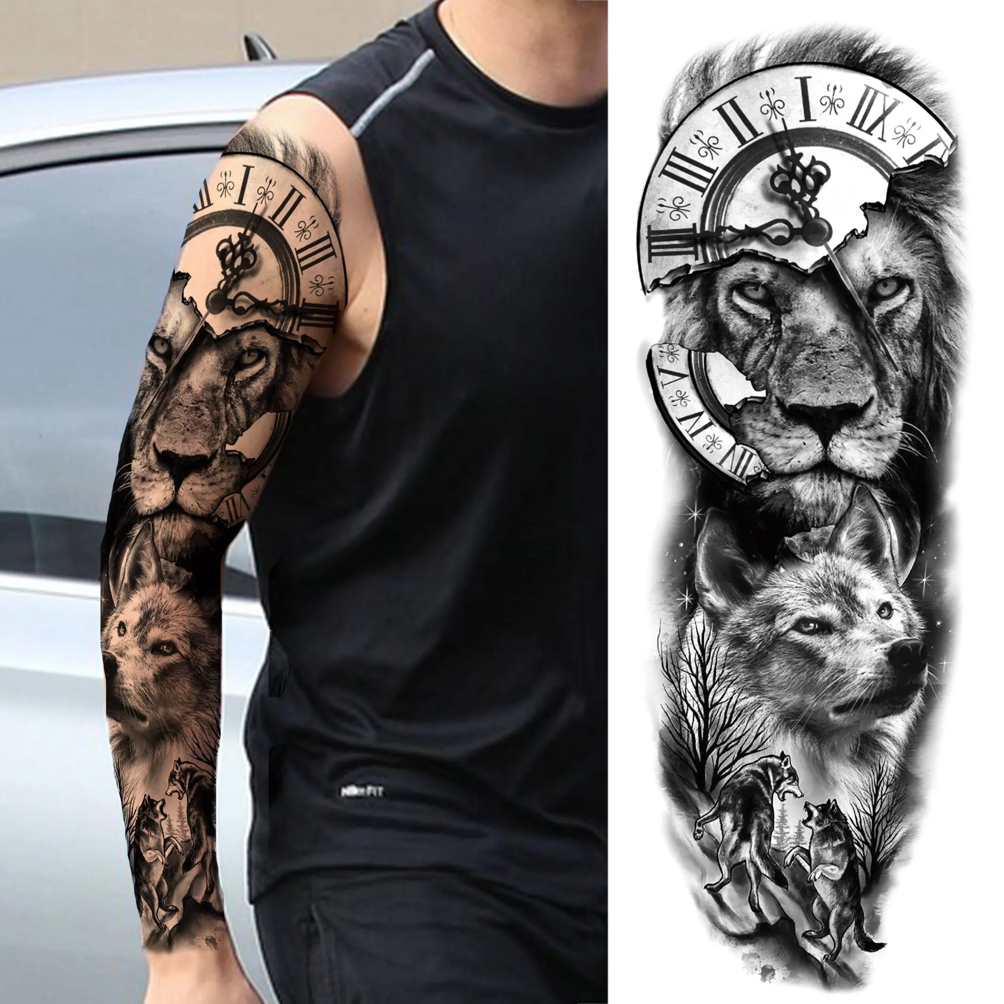 Compass Robot Full Arm Temporary Tattoo Sticker (1Pc)