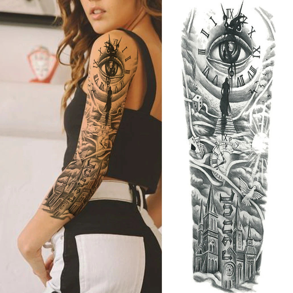 Compass Robot Full Arm Temporary Tattoo Sticker (1Pc)