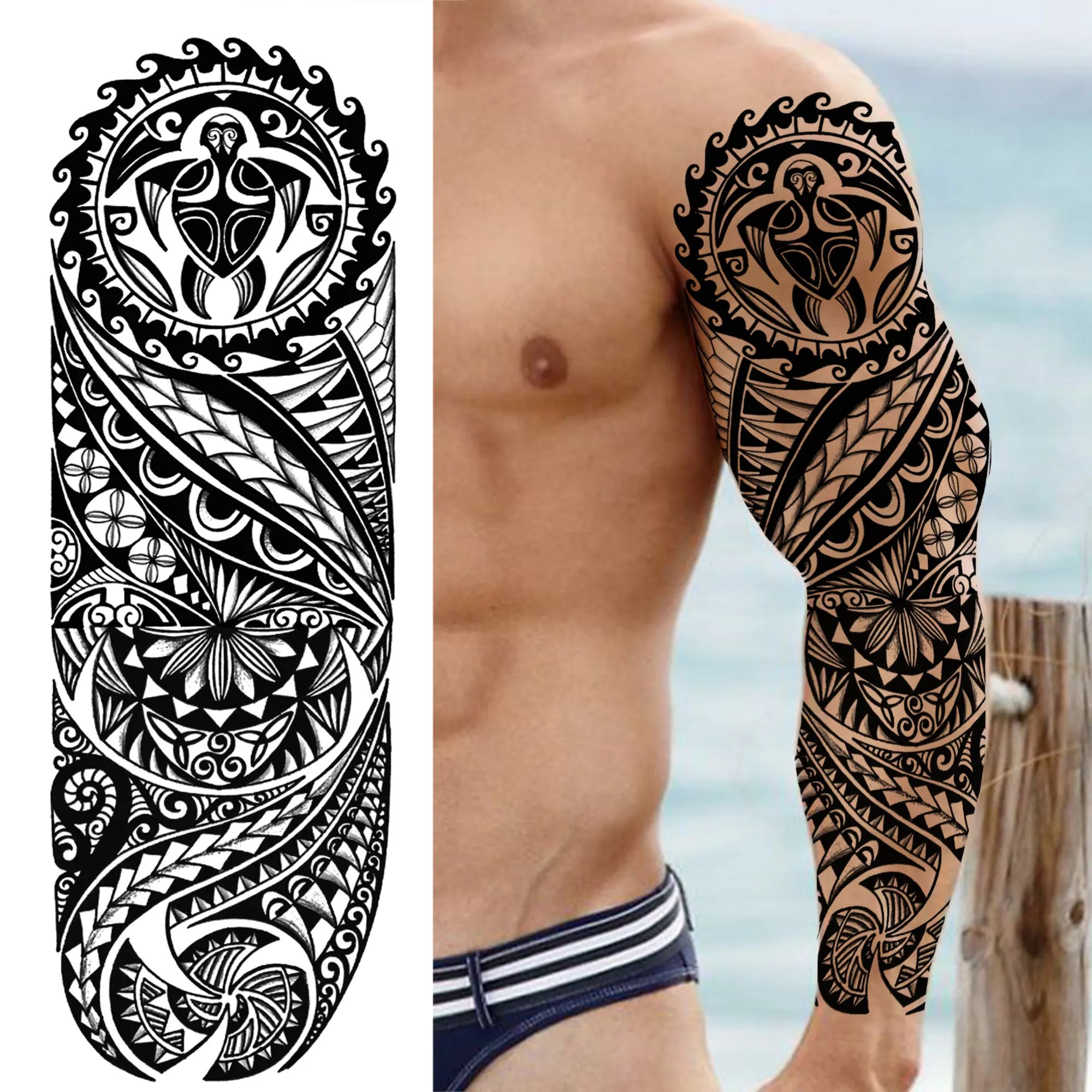 Compass Robot Full Arm Temporary Tattoo Sticker (1Pc)