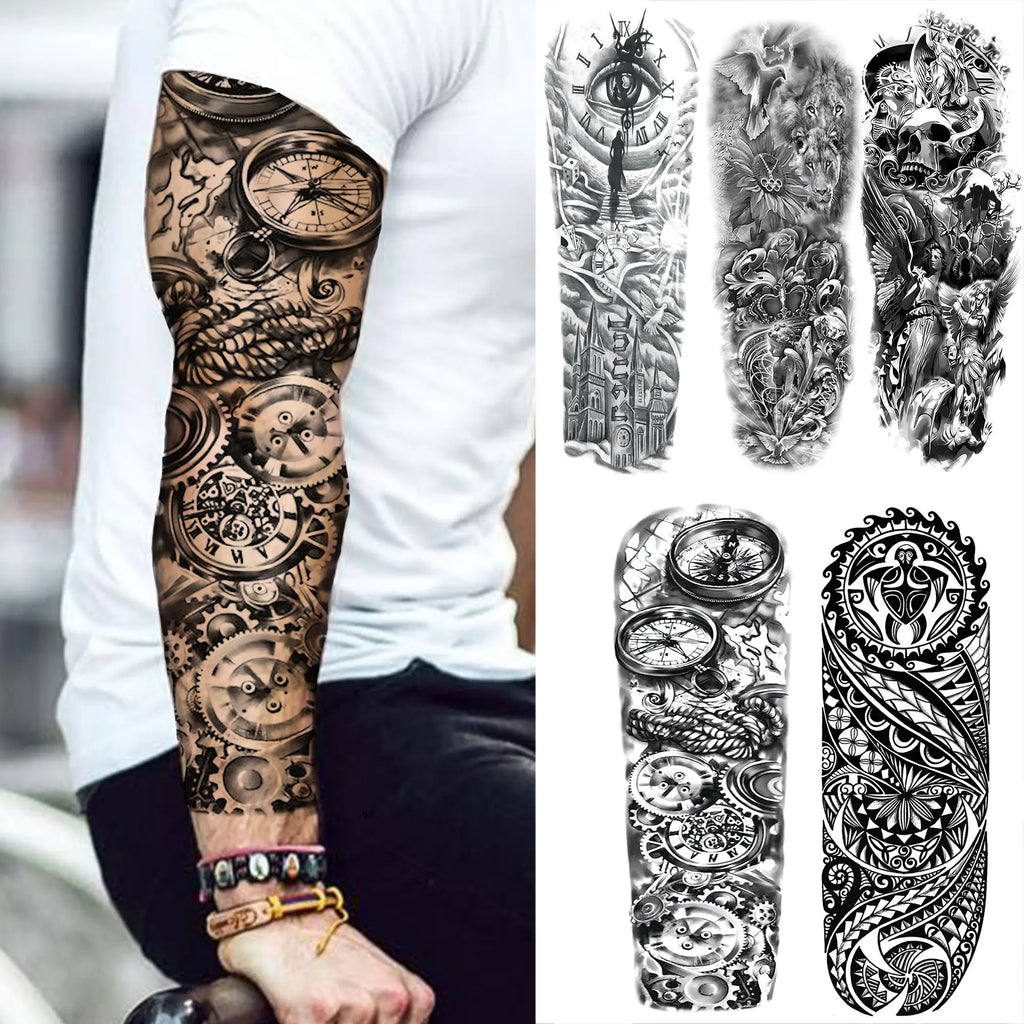 Compass Robot Full Arm Temporary Tattoo Sticker (1Pc)