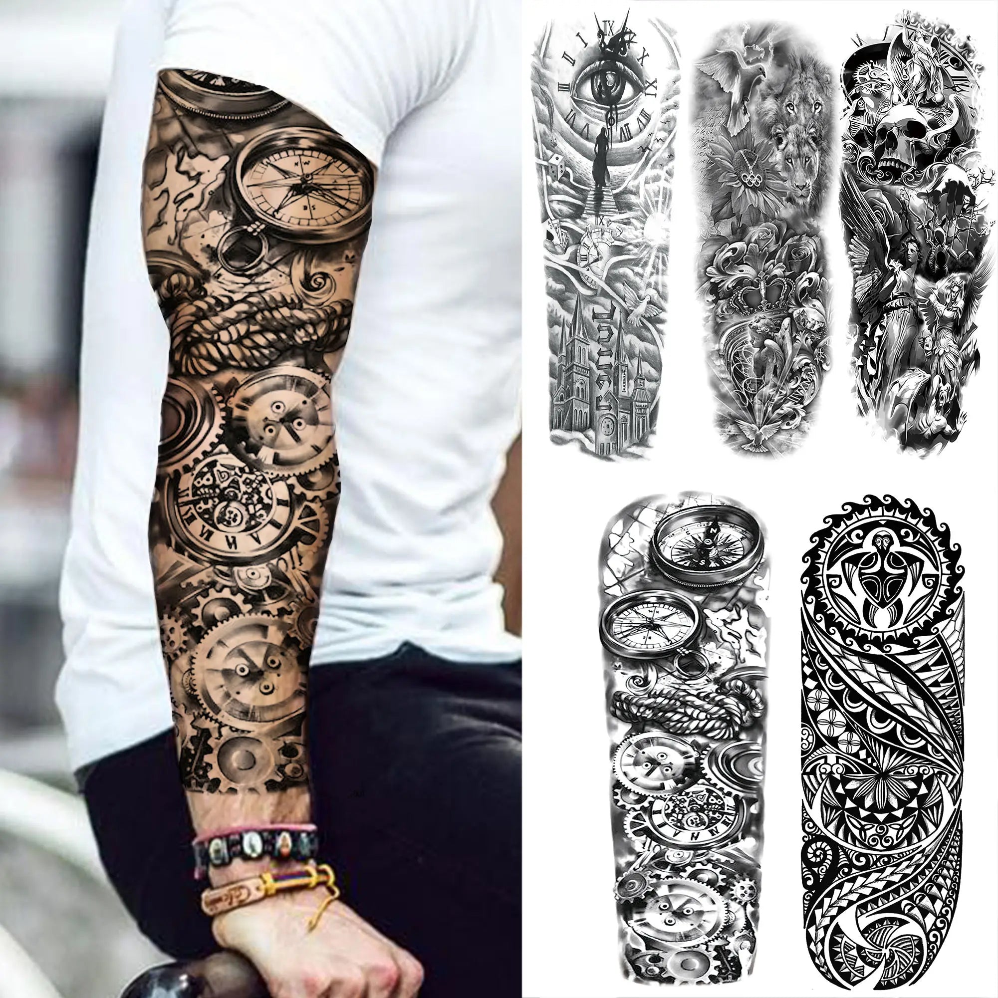 Compass Robot Full Arm Temporary Tattoo Sticker (1Pc)