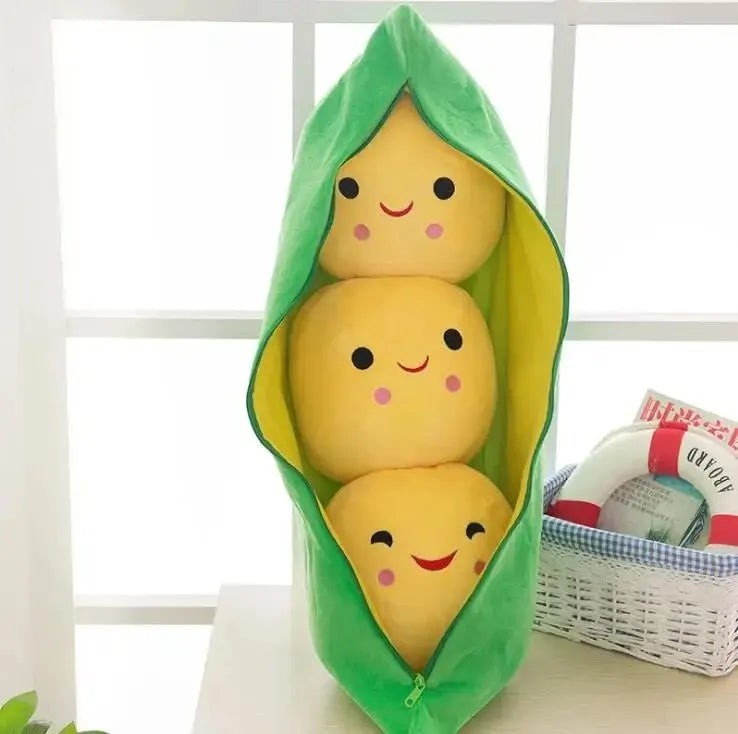 25CM Kawaii Plush Pea Doll – Soft Stuffed Toy & Pillow for Kids