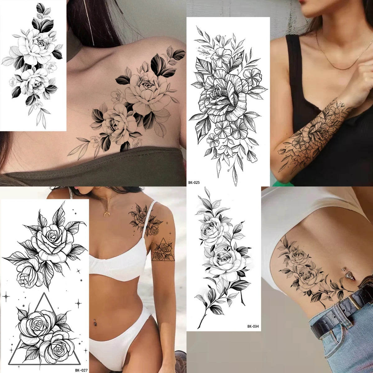 Floral Geometric Temporary Tattoo Sticker (1Pc/4Pc)