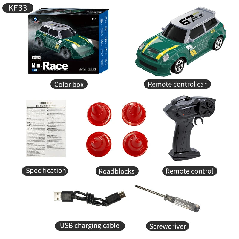 2026 KF20 1:64 Drift RC Car – Mini Four-Wheel Remote-Controlled Racing Car
