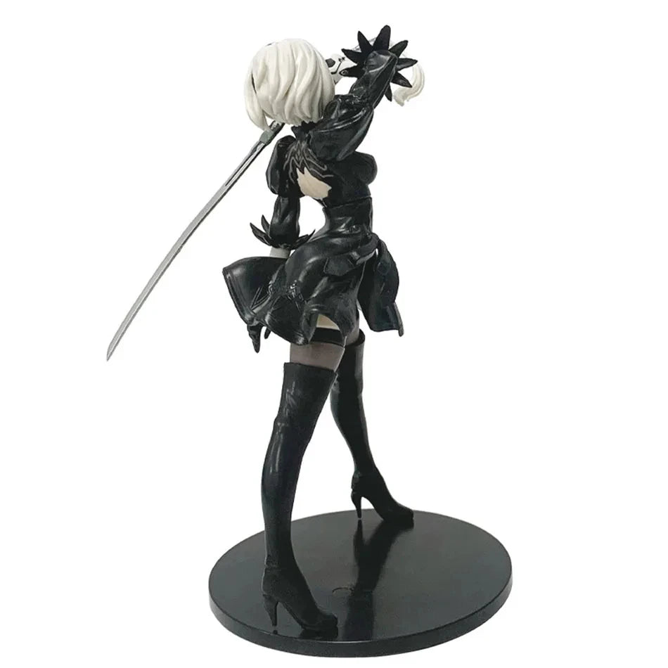18CM Yorha 2B Anime Figure – Black & White PVC Collectible Model