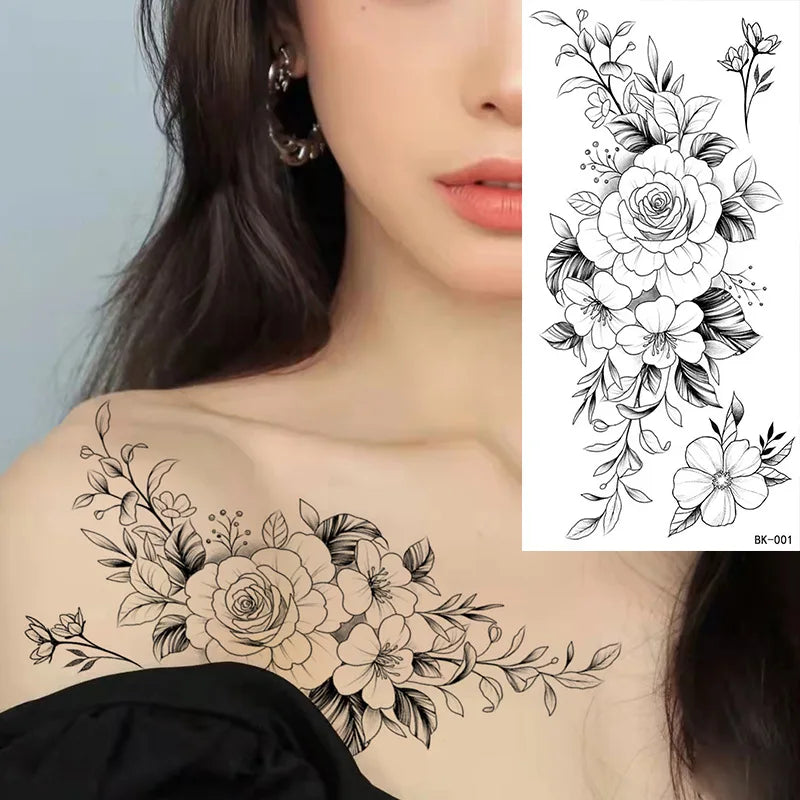 Floral Geometric Temporary Tattoo Sticker (1Pc/4Pc)