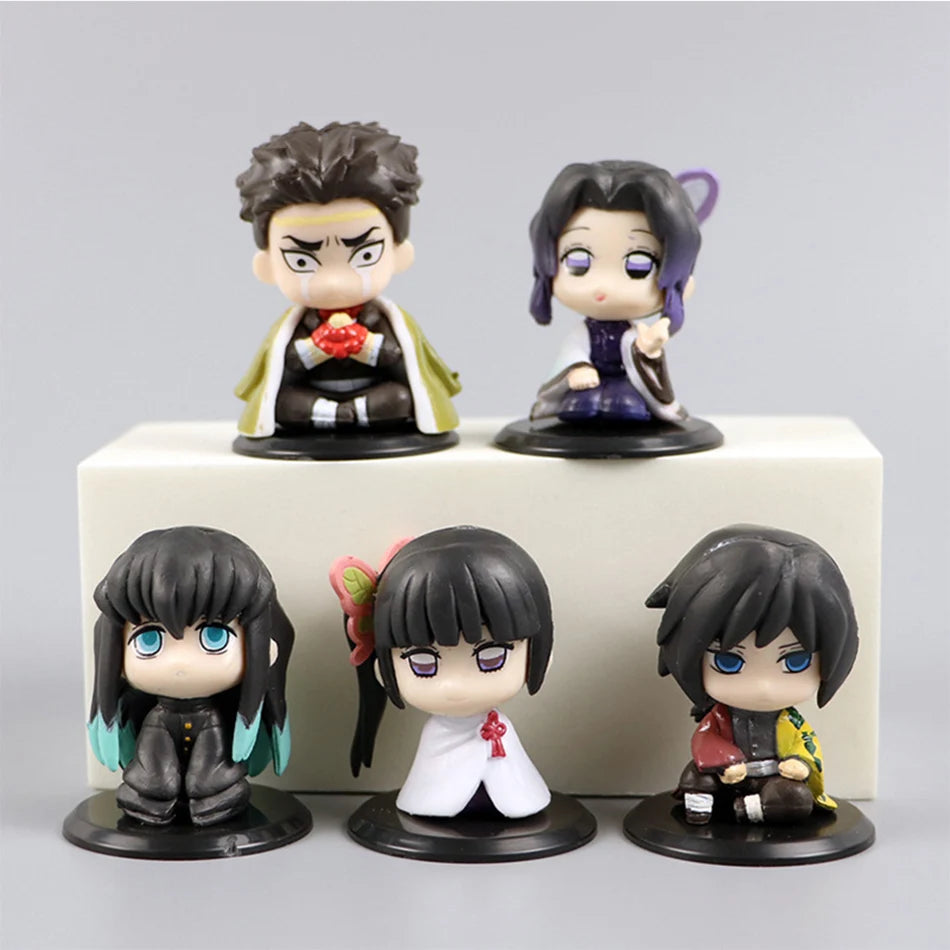 Demon Slayer Q-Version Sitting Ghost Dolls – Tanjiro, Nezuko, Inosuke & Zenitsu Mini PVC Figures