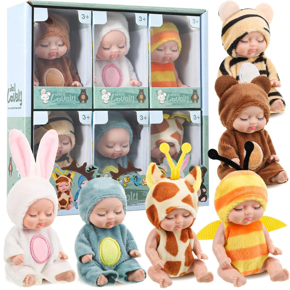 6Pcs Reborn Doll Kit – Mini Sleeping Princess Baby Dolls with Accessories