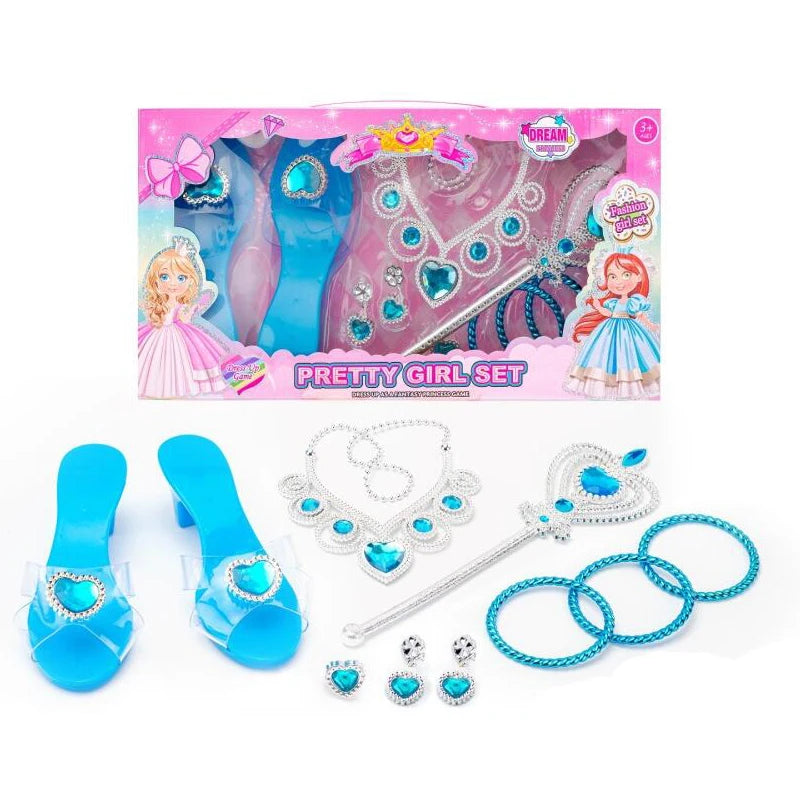 Princess Jewelry Play Set – Crystal Shoes, Necklace, Crown & More