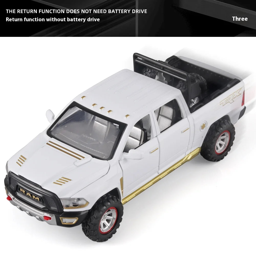 1:32 RAM Pickup Truck Alloy Model – Sound, Light & Pull-Back Action Toy for Kids