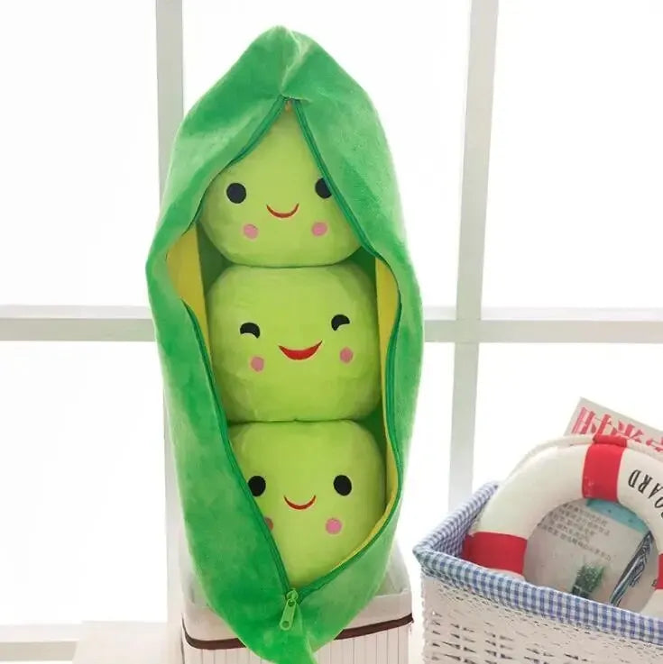 25CM Kawaii Plush Pea Doll – Soft Stuffed Toy & Pillow for Kids