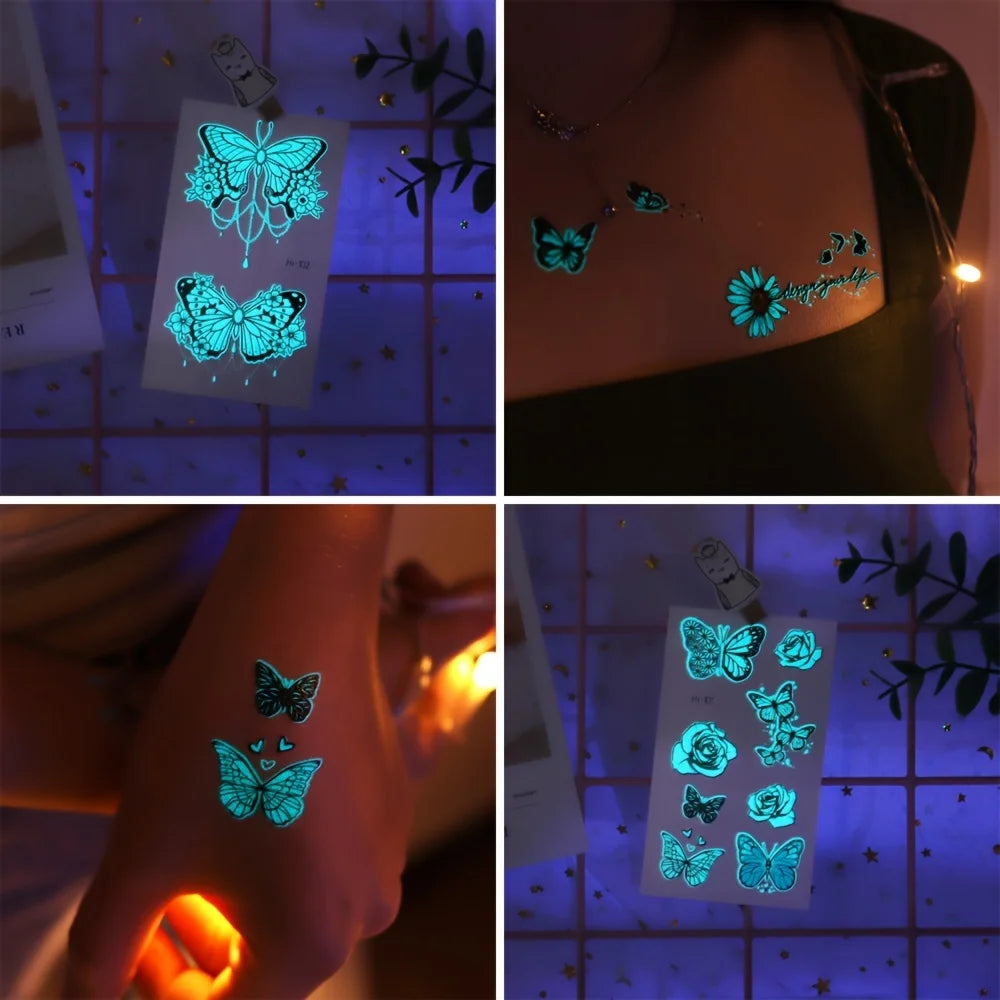 Luminous Butterfly Temporary Tattoo Stickers (12 Sheets)