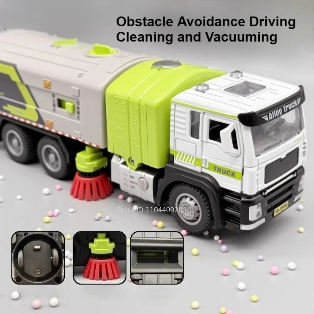 1:50 Electric Garbage Truck Model – Alloy Diecast Engineering Vehicle with Light & Sound