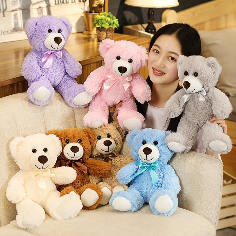 Colorful Bow Tie Teddy Bear Plush – 35cm Soft Hugging Companion