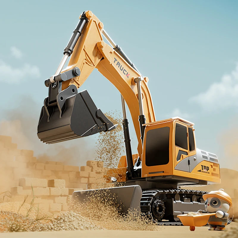 Alloy RC Excavator Toy – Remote Control Construction Vehicle with Lights & Sound