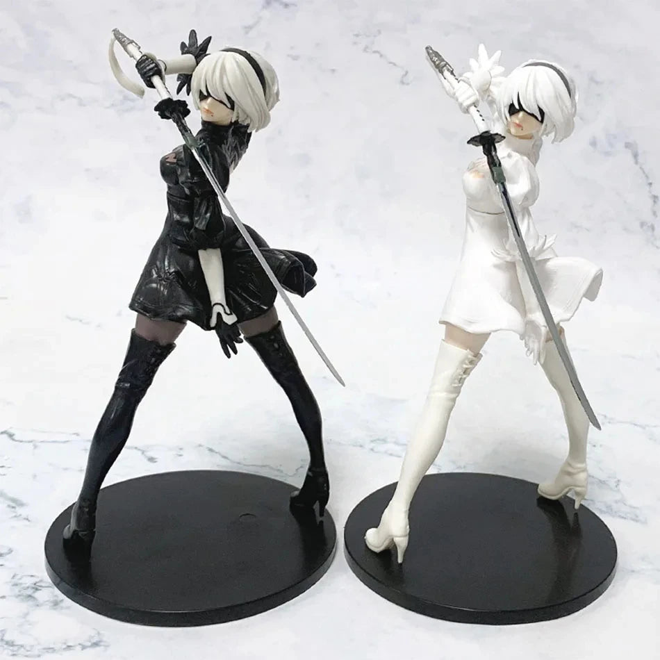 18CM Yorha 2B Anime Figure – Black & White PVC Collectible Model