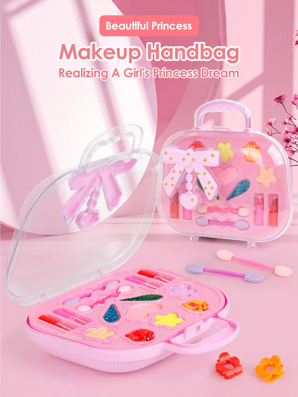 Princess Make Up Box – Washable Pretend Play Cosmetics Handbag Toy for Kids