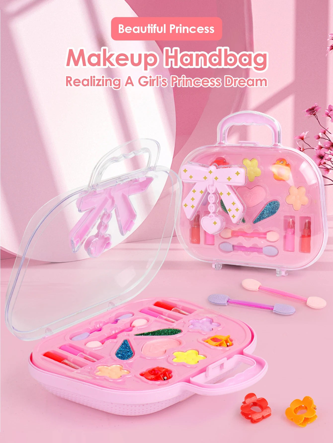Princess Make Up Box – Washable Pretend Play Cosmetics Handbag Toy for Kids