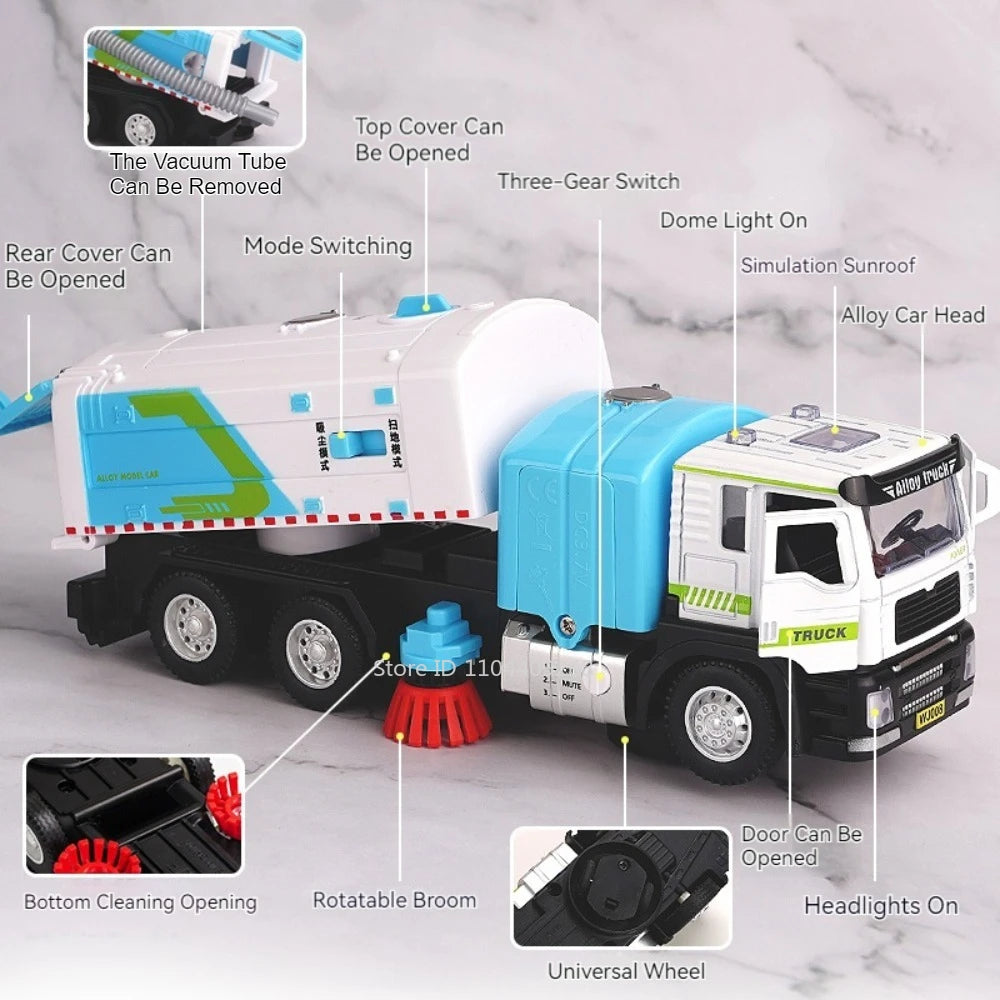 1:50 Electric Garbage Truck Model – Alloy Diecast Engineering Vehicle with Light & Sound