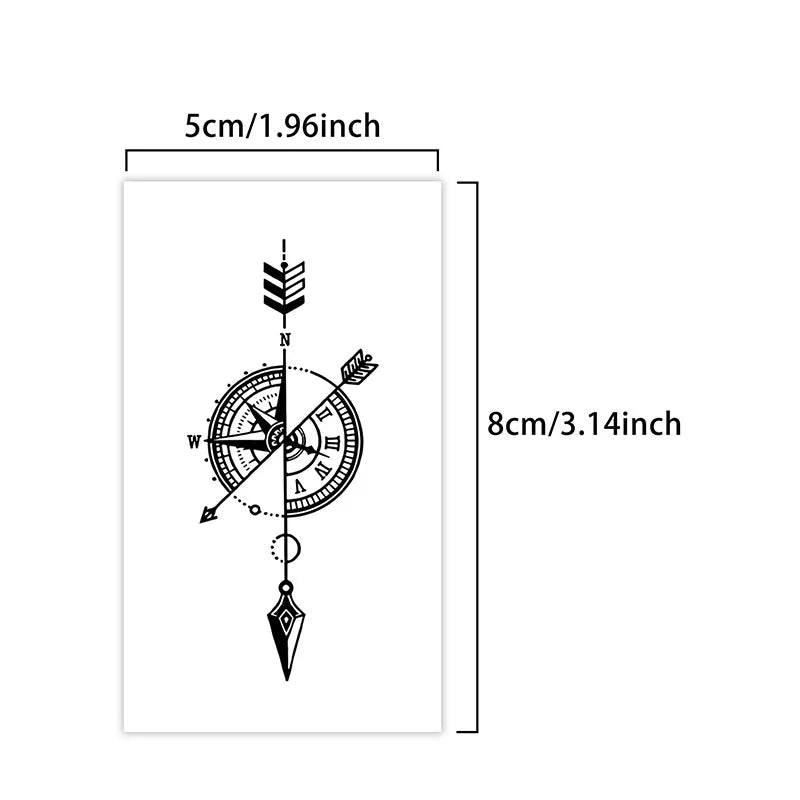 Compass & Clock Temporary Tattoo Sticker (1Pc)