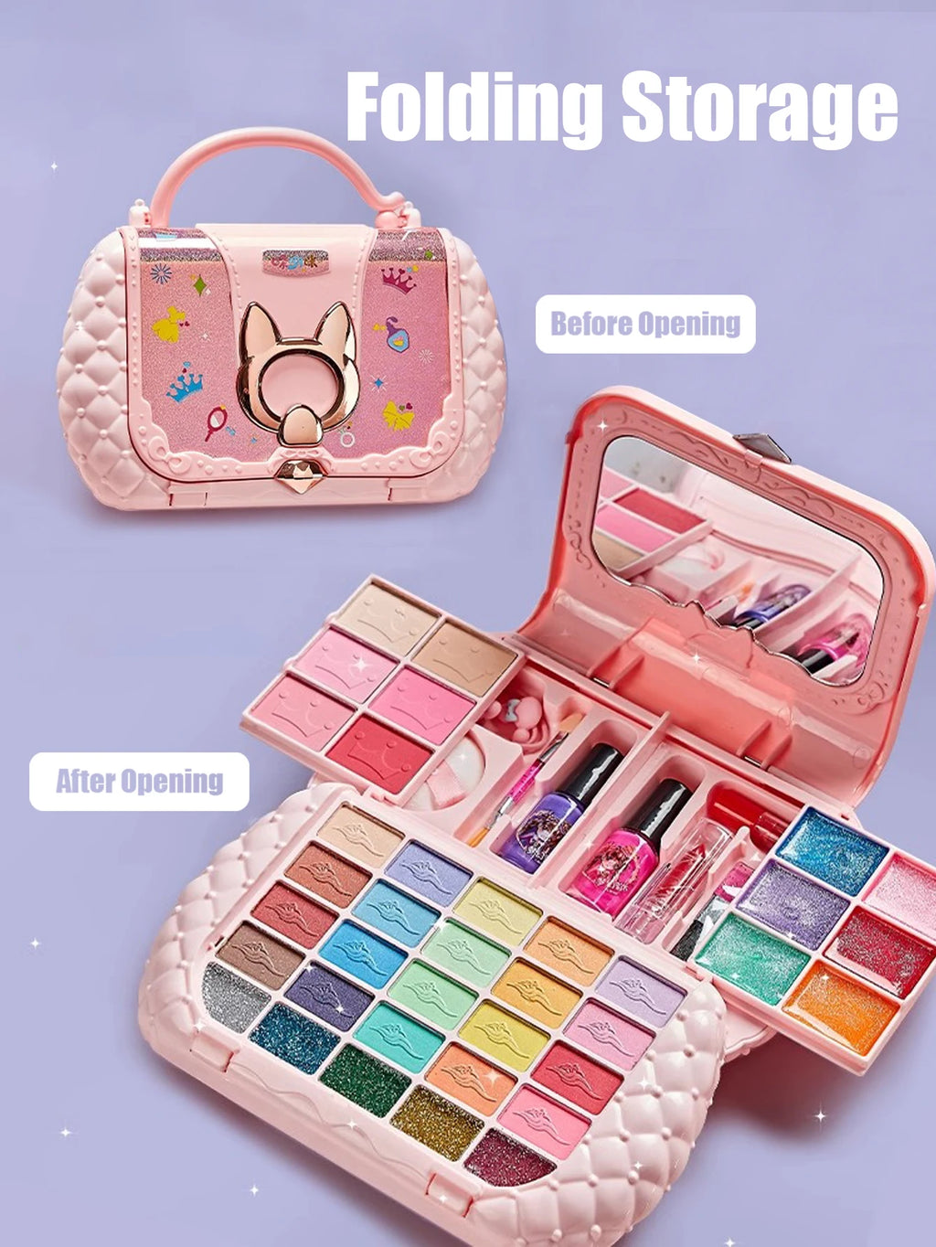 Children's Cosmetics Set with Mirror – Real Washable Beauty Toys for Girls
