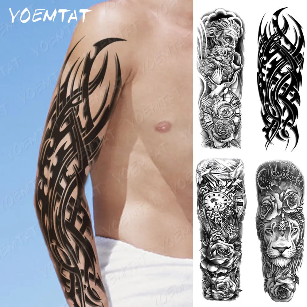 Dark Style Full Arm Temporary Tattoo Sticker (1Pc)