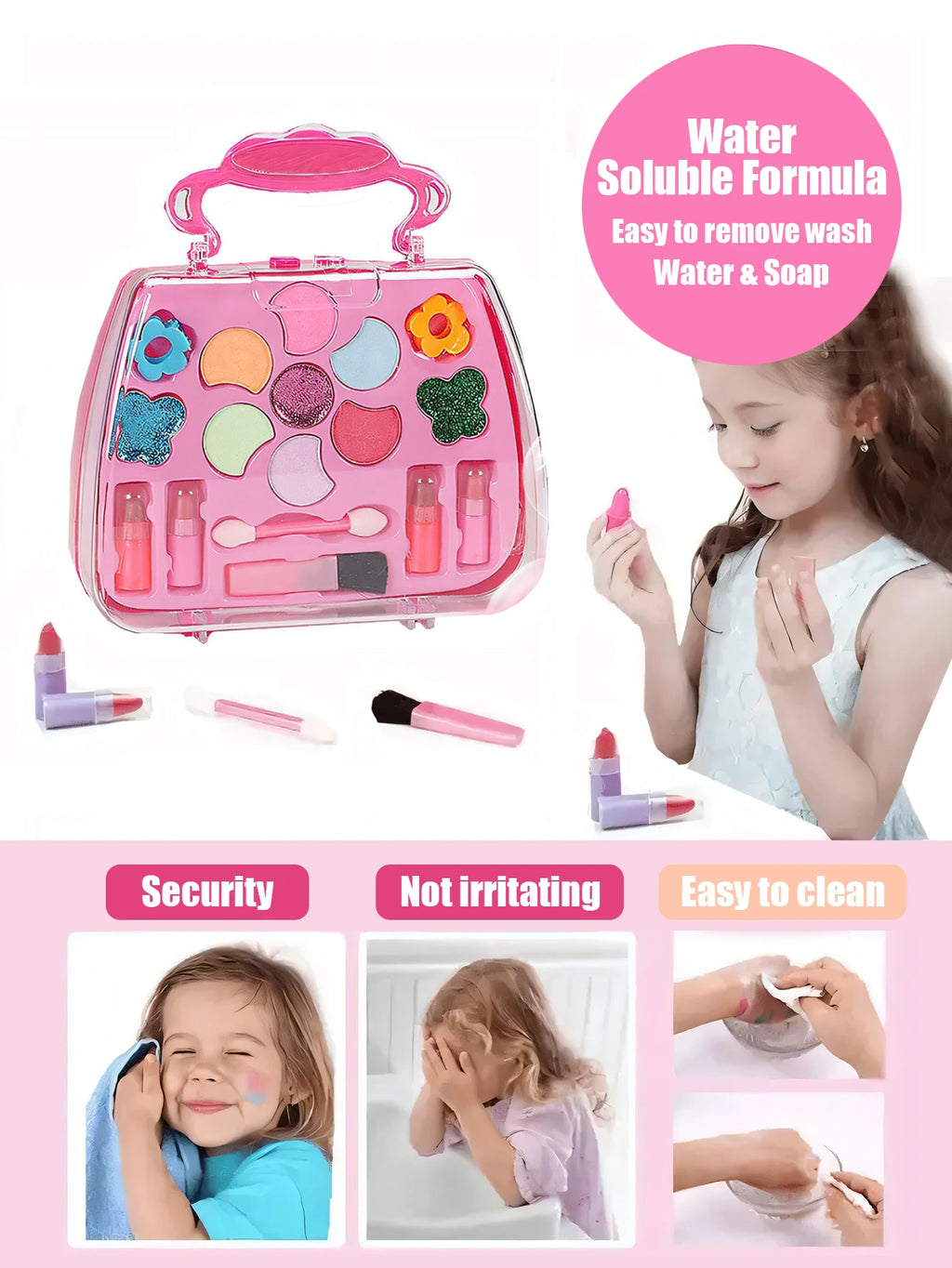 Princess Make Up Box – Washable Pretend Play Cosmetics Handbag Toy for Kids
