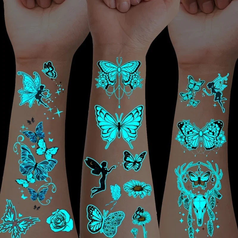 Luminous Butterfly Temporary Tattoo Stickers (12 Sheets)