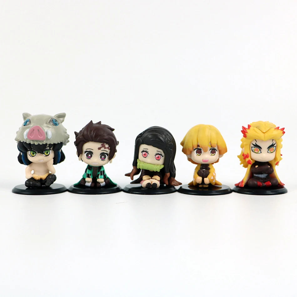 Demon Slayer Q-Version Sitting Ghost Dolls – Tanjiro, Nezuko, Inosuke & Zenitsu Mini PVC Figures