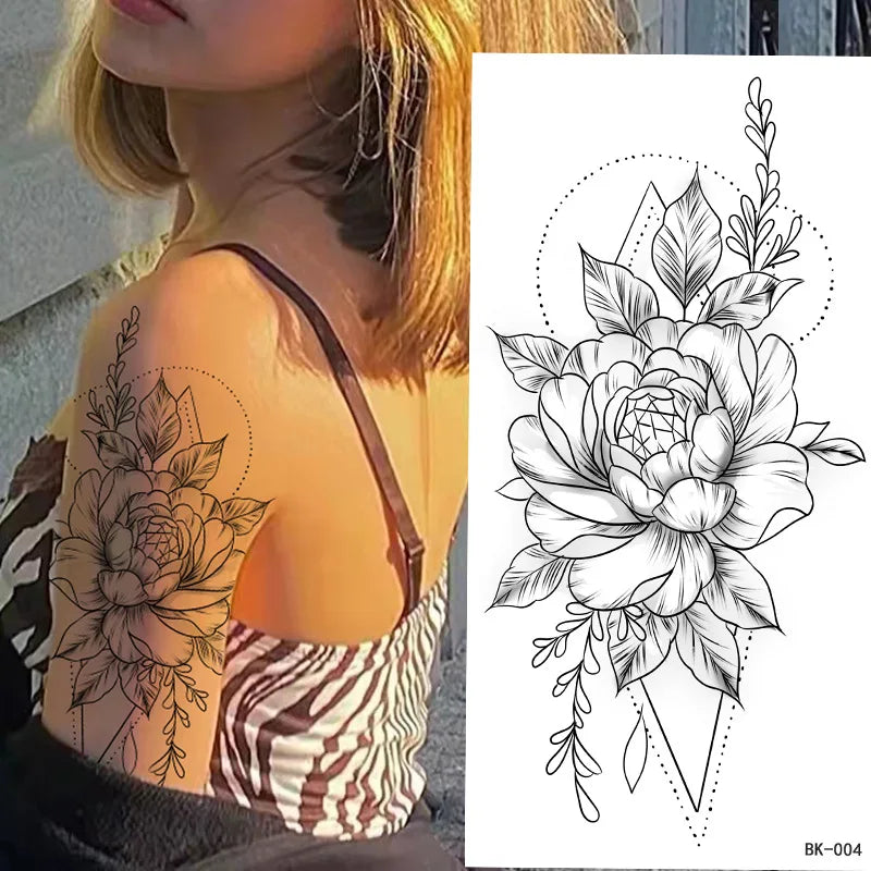 Floral Geometric Temporary Tattoo Sticker (1Pc/4Pc)