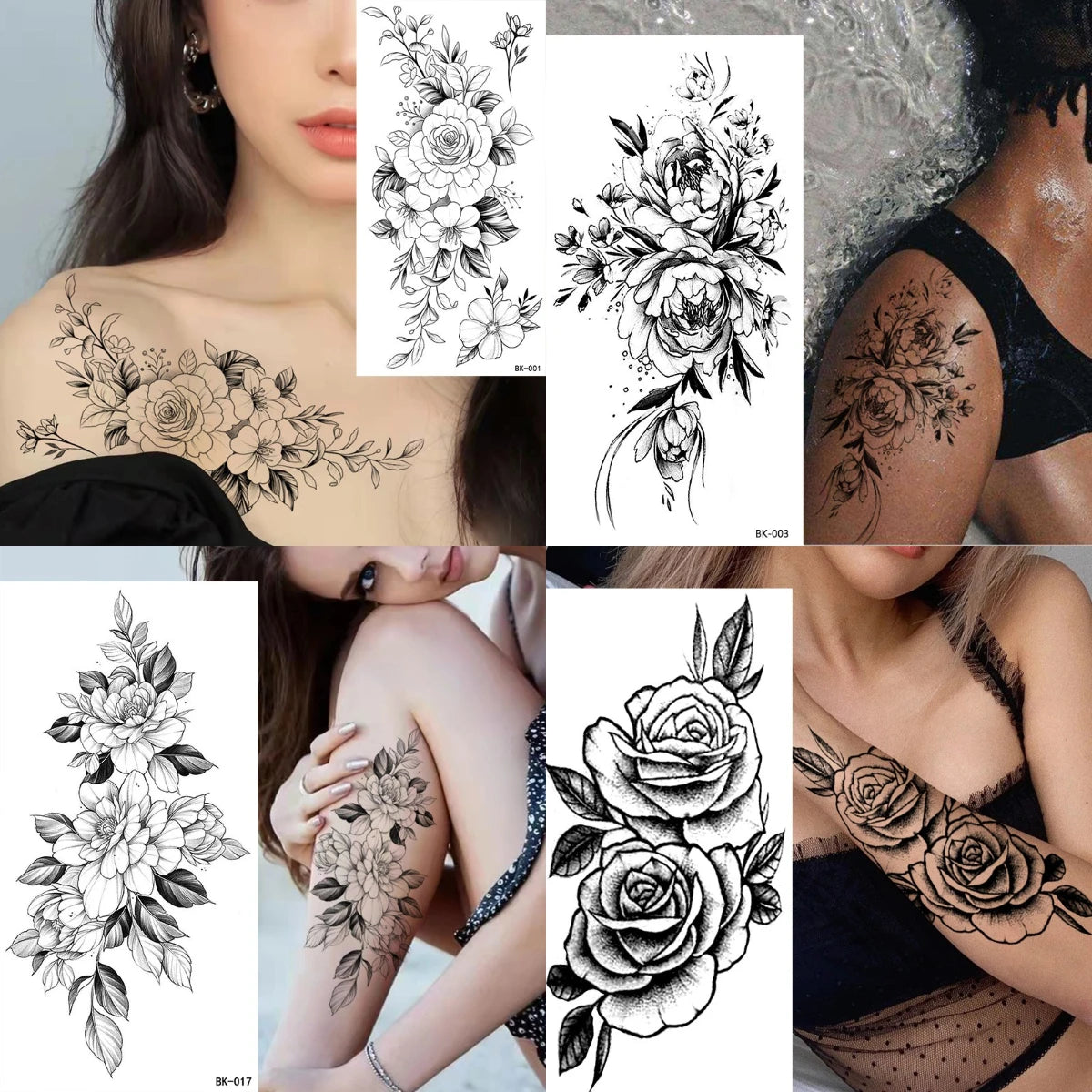 Floral Geometric Temporary Tattoo Sticker (1Pc/4Pc)