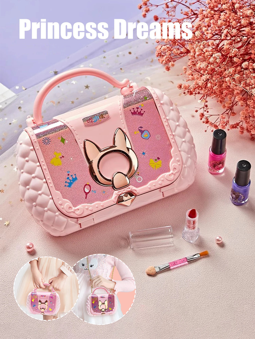 Children's Cosmetics Set with Mirror – Real Washable Beauty Toys for Girls
