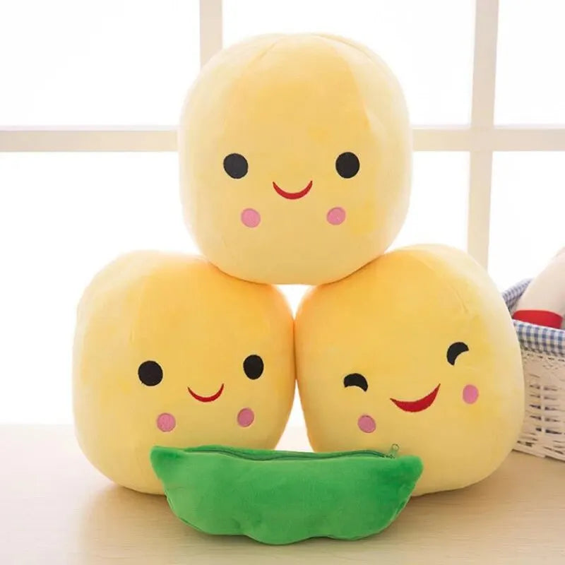 25CM Kawaii Plush Pea Doll – Soft Stuffed Toy & Pillow for Kids
