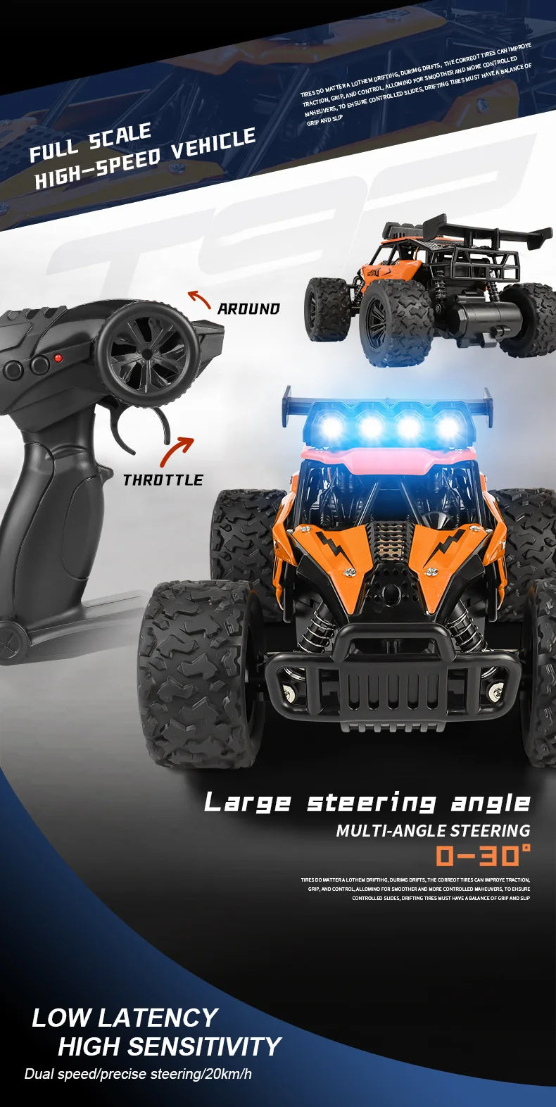 Remote Control RC Drift Racing Car – 1:16 Off-Road Alloy Truck with LED Lights