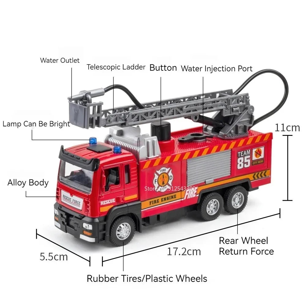 1:32 Fire Truck Model – Water Spray Ladder Truck with Sound & Light