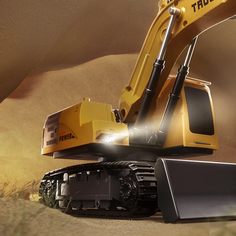 Alloy RC Excavator Toy – Remote Control Construction Vehicle with Lights & Sound