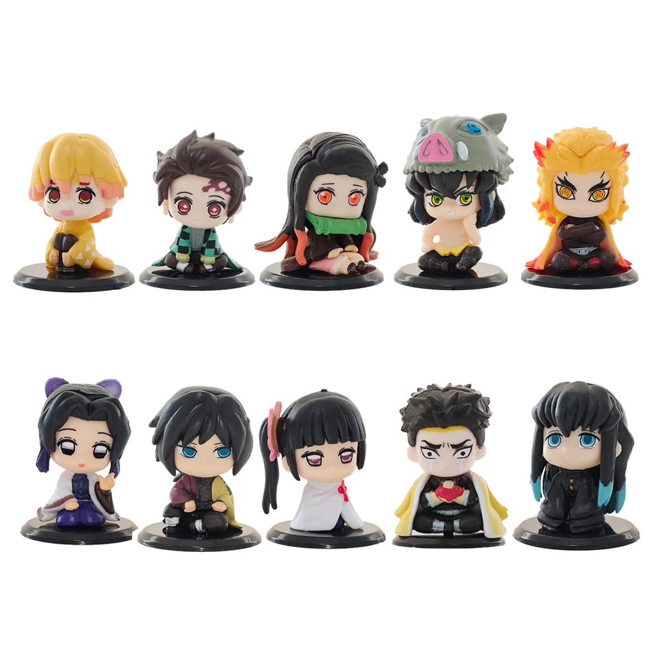 Demon Slayer Q-Version Sitting Ghost Dolls – Tanjiro, Nezuko, Inosuke & Zenitsu Mini PVC Figures