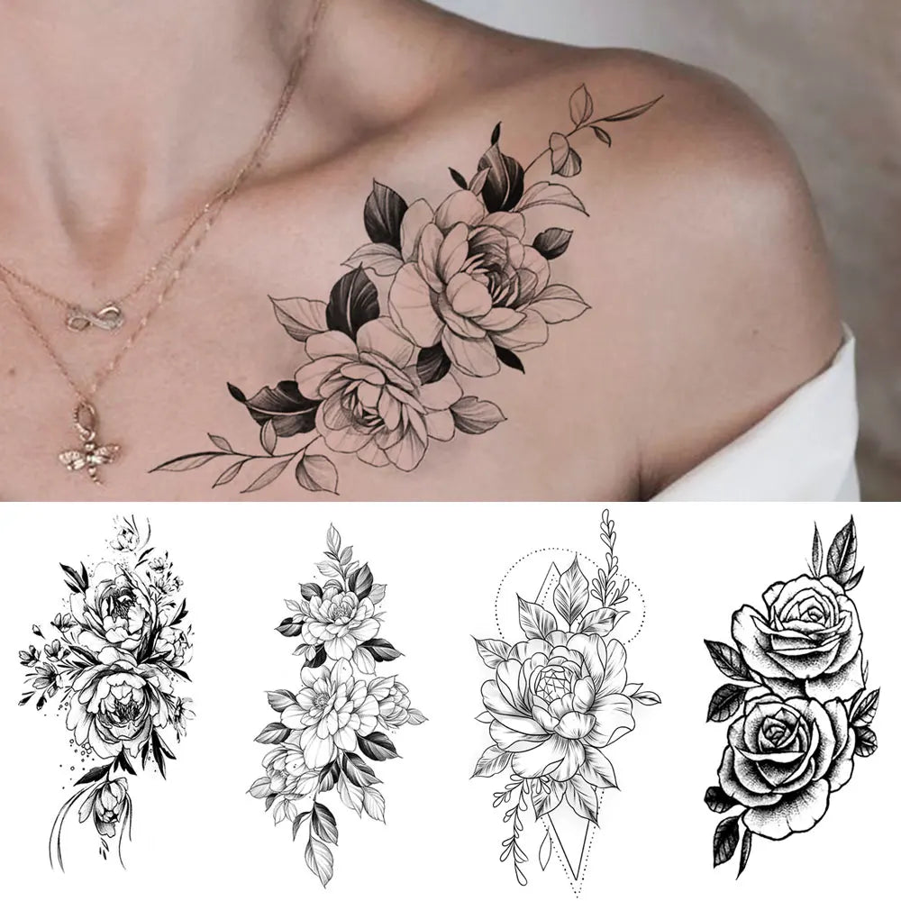 Floral Geometric Temporary Tattoo Sticker (1Pc/4Pc)