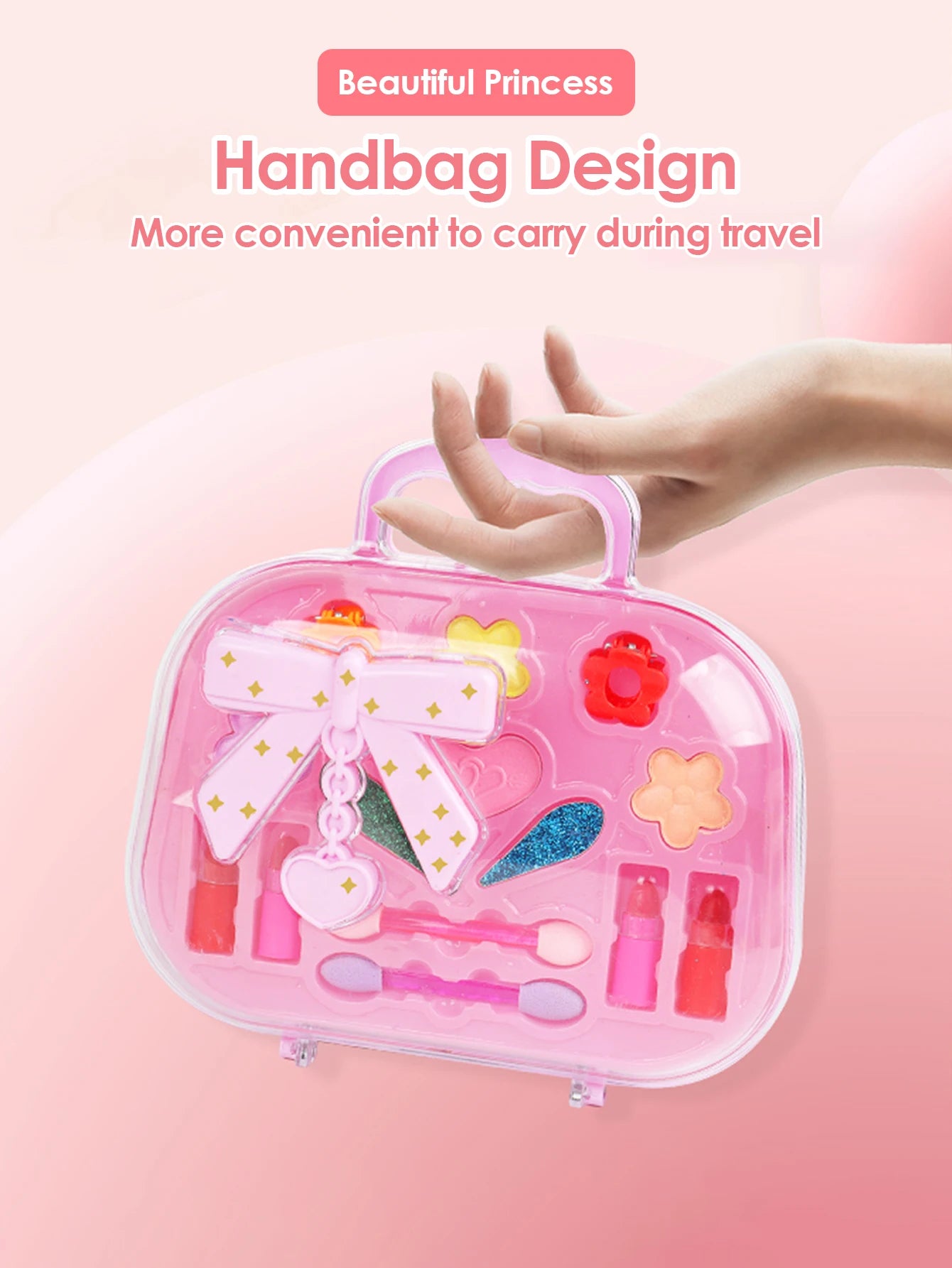 Princess Make Up Box – Washable Pretend Play Cosmetics Handbag Toy for Kids