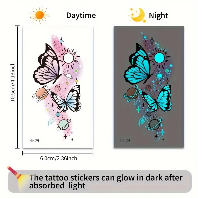 Luminous Butterfly Temporary Tattoo Stickers (12 Sheets)