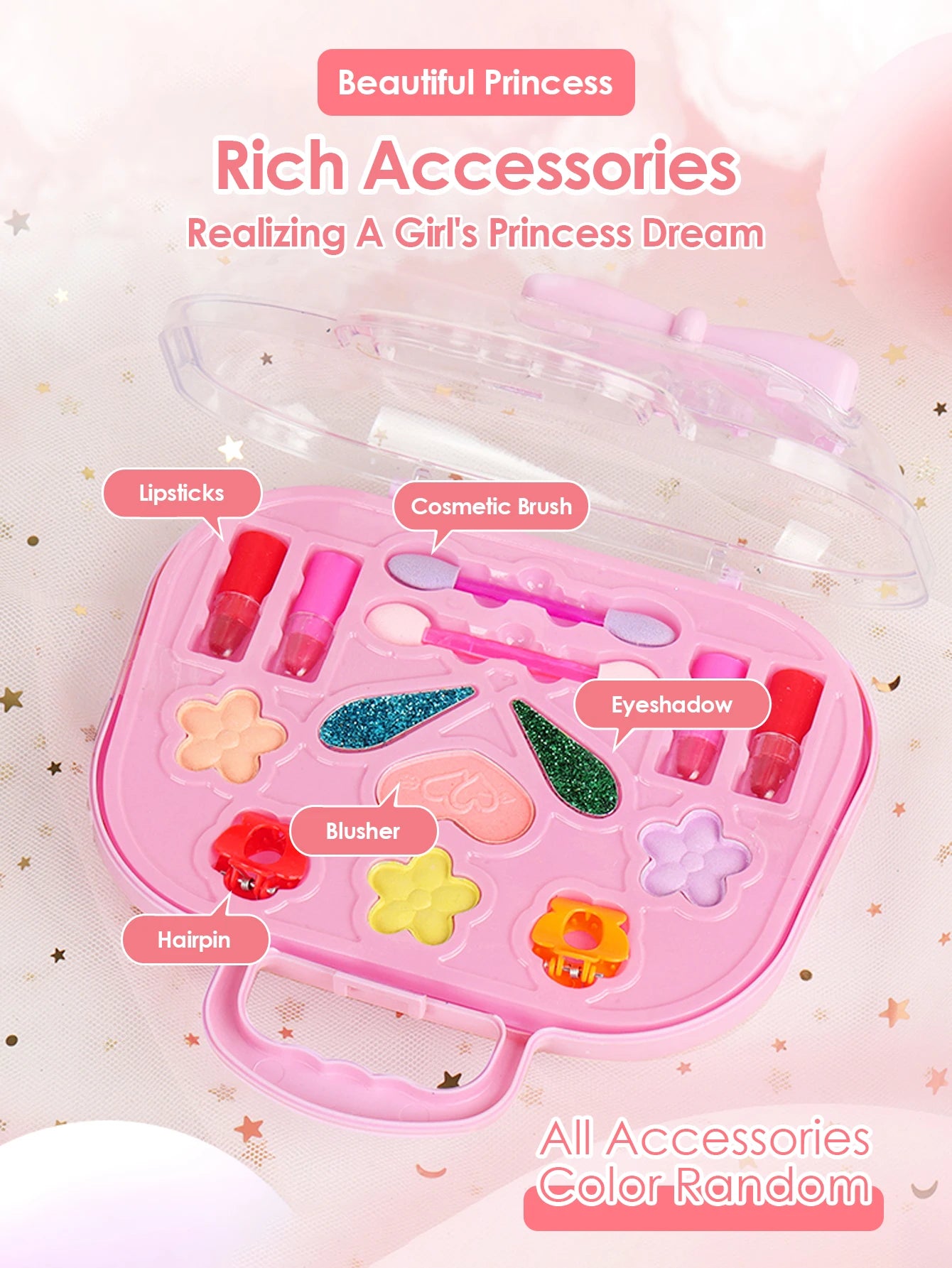 Princess Make Up Box – Washable Pretend Play Cosmetics Handbag Toy for Kids