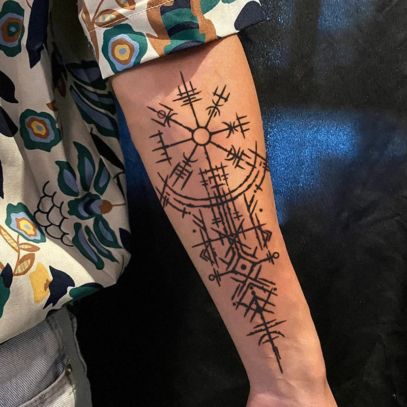 Viking Runes Geometric Temporary Tattoo Sticker (1Pc)