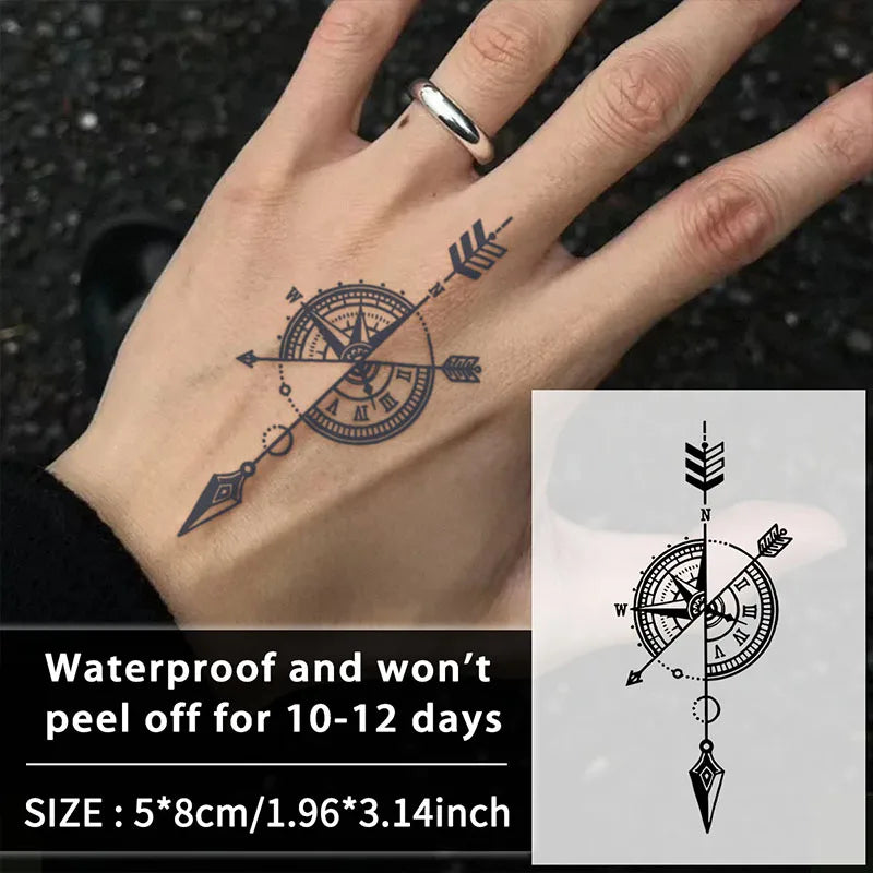 Compass & Clock Temporary Tattoo Sticker (1Pc)