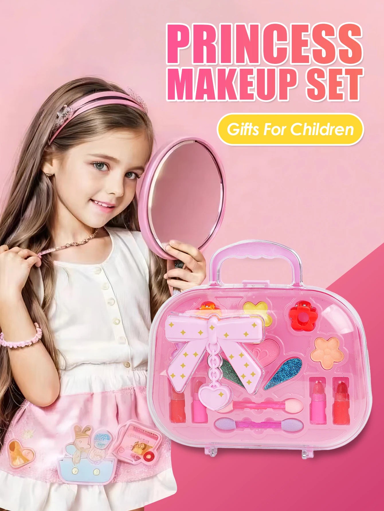 Princess Make Up Box – Washable Pretend Play Cosmetics Handbag Toy for Kids