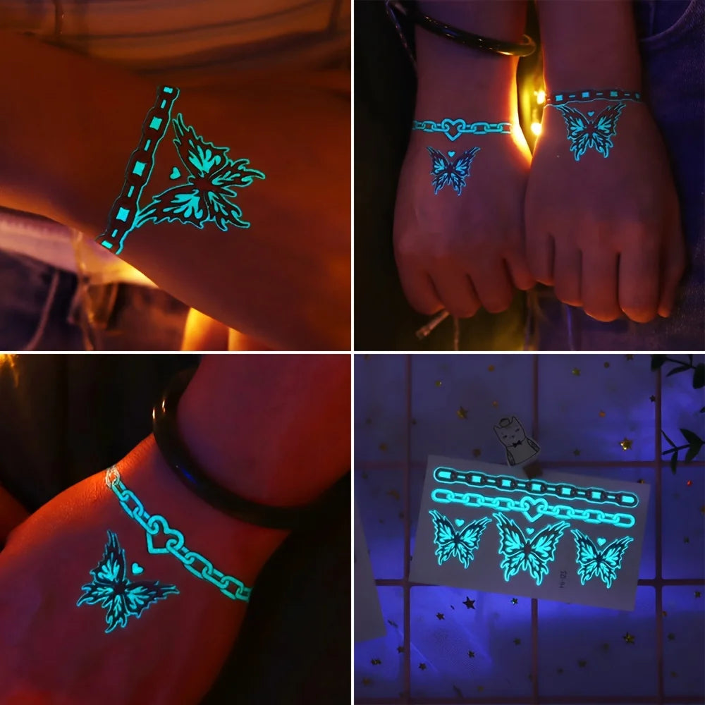 Luminous Butterfly Temporary Tattoo Stickers (12 Sheets)