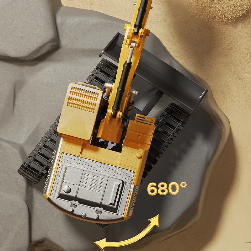 Alloy RC Excavator Toy – Remote Control Construction Vehicle with Lights & Sound