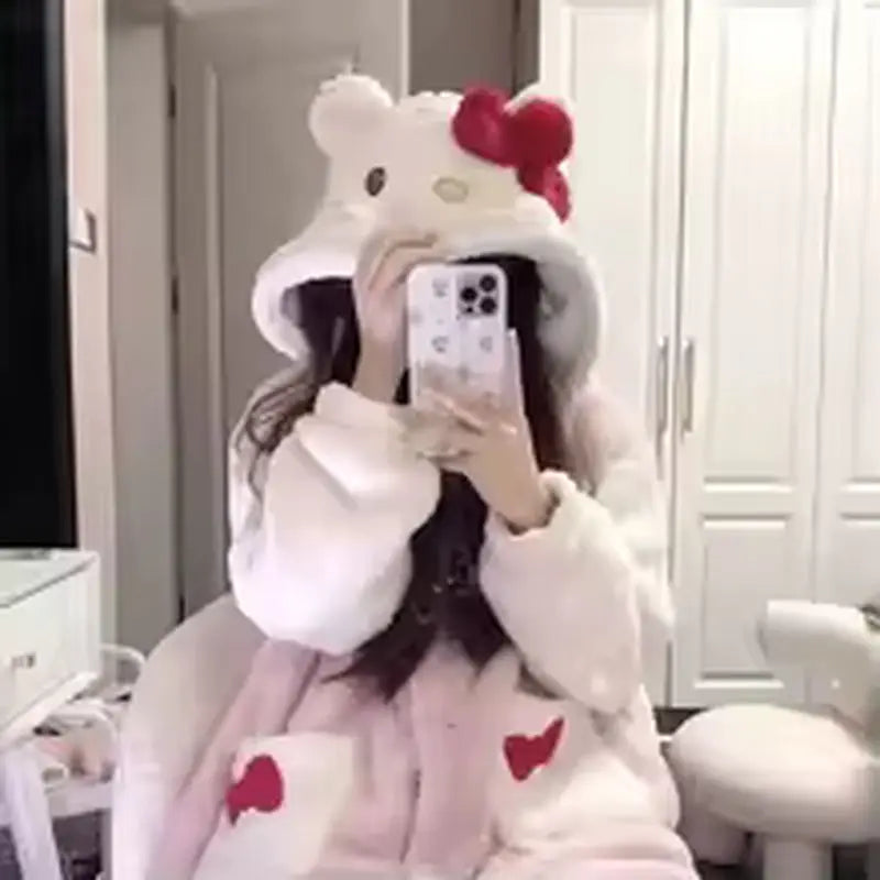 Hello Kitty Coral Velvet Bathrobe
