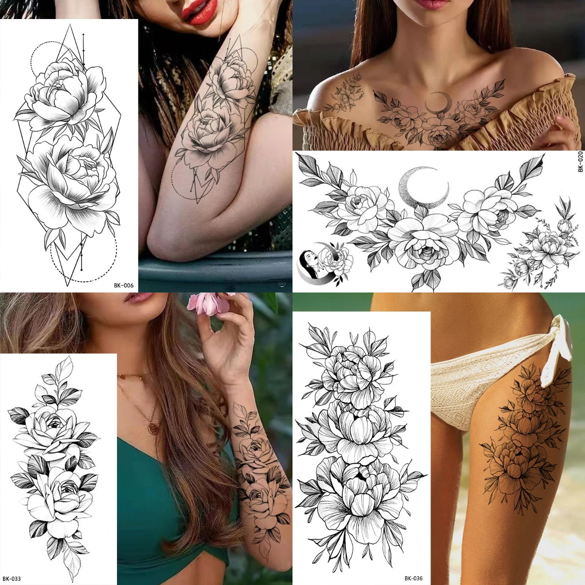Floral Geometric Temporary Tattoo Sticker (1Pc/4Pc)