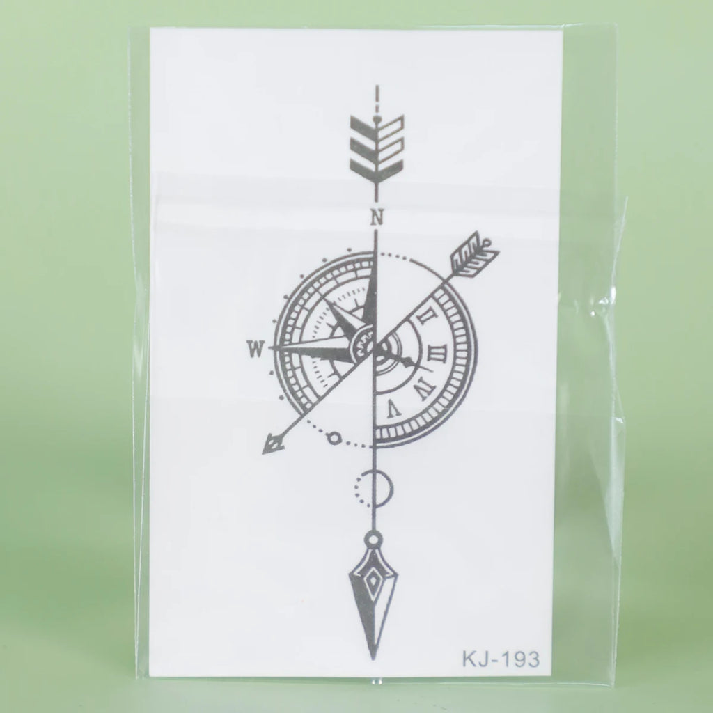 Compass & Clock Temporary Tattoo Sticker (1Pc)