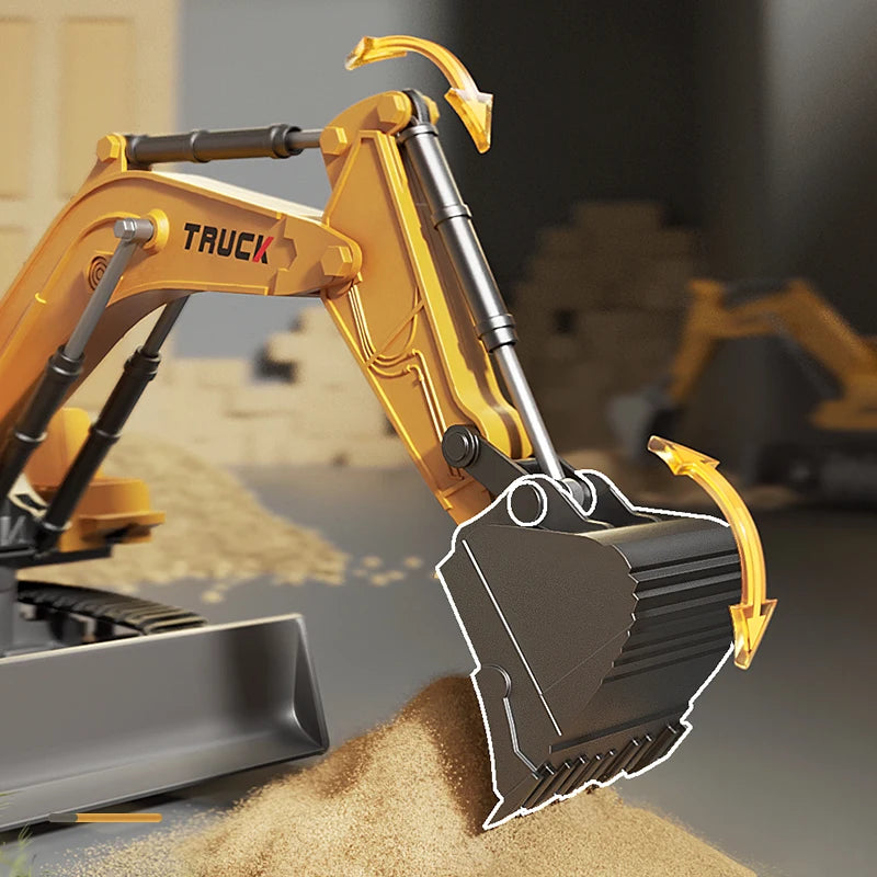 Alloy RC Excavator Toy – Remote Control Construction Vehicle with Lights & Sound